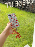 Qfdian Red cherry water-ripple bowknot chain spring funda for iphone 15pro 13 11 15 12promax 14pro 13pro 12 pro max ins phone case
