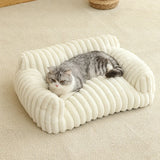 Qfdian  Plush Pet Couch Bed Removable Washable Grid Bar Mat Wave Pattern Warm Pets Sofa Winter Soft Cats Dogs Sofa Bed Pet Supplies Gift