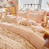 Qfdian 3pcs 100% Cotton Duvet Cover Set (1*Duvet Cover + 2*Pillowcase, Without Core), Korean lace Bedding Set, Soft Comfortable