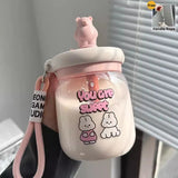 Qfdian  Kawaii Jumbo Boba Water Bottle With Straw For Girls Kids Large Capacity Cute Stirring Cup Portable Dual Drinking Plastic Cups
