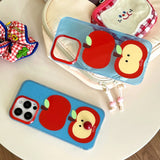 Qfdian  Korea Lovely Apple Funny DIY Red Nose Transparent Blue Soft Mobile Phone Protective Cover Case for iPhone 16 15 14 13 12 Pro Max