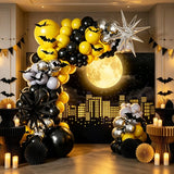 Qfdian  142-Piece Balloon Arch Set, Including Black, Yellow, Gray, Silver Latex Balloons and Black and Silver Foil Balloons, Party Backdrop Banners Available in Various Sizes (Note: Balloons and Backdrop Cloth Need to Be Purc