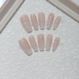 Qfdian Handmade French Irregular Pink Design False Nails Long Ballet Press on Nails Wearable Coffin Fake Nails Finger Nail