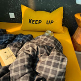 Qfdian  High Quality Beauty Bedding Set Plaid Duvet Cover Bed Sheet Set With Pillowcases Adult Dormitory Queen Size Winter Home Decor