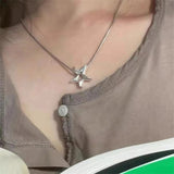 Qfdian  Kpop Vintage Goth Punk Heart Pendant Chain Pearl Metal Necklace For Women Collares Aesthetic Grunge EMO Jewelry Y2K Accessories