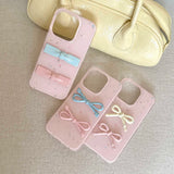 Qfdian INS Korea Pink Bow Knot Phone Case For Iphone 16ProMax 14Pro 15ProMax 13 14 15 16 Pro Max 16Pro Cover Shockproof Fundas
