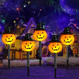 Qfdian  Waterproof Solar Halloween Pathway Stake Lights Pumpkin Ghost Mummy Witch Design Outdoor Garden Yard Party Decoration Lights
