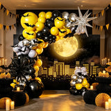 Qfdian  142-Piece Balloon Arch Set, Including Black, Yellow, Gray, Silver Latex Balloons and Black and Silver Foil Balloons, Party Backdrop Banners Available in Various Sizes (Note: Balloons and Backdrop Cloth Need to Be Purc