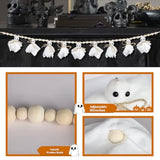 Qfdian  8 Ft Halloween Garland, Cute Ghost Banner with Wood Beads Decor Cute white ghost garland for rustic Halloween decor, wall, mant