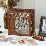 Qfdian  Wooden Wedding Card Box with Slot & Acrylic Window, Brown Gift Card Box for Wedding Reception Decorations, Money Gift Newly Name