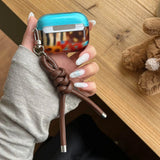 Qfdian  Individuality Irregular Colorful Splicing Color Earphone Case with Stylish Leather Strap For Airpods 1 2 3 4 Pro Pro2nd Cover