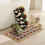Qfdian Checkerboard bathroom absorbent mats toilet non-slip floor mats absorbent quick-drying bath mat bedroom carpet floor mats