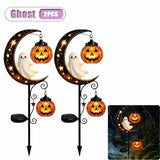 Qfdian  1-4PCS Solar Halloween Garden Light Skeleton Ghost Dancing Pumpkin Moon Glow Stake for Lawn Pathway Porch Decor