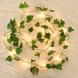 Qfdian  2/5/10M Silk Leaves Fake Creeper Green Leaf Ivy Vine LED String Lights for Home Wedding Hanging Garland Artificial Plants Decor