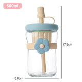 Qfdian  Cute Flower Tea Water Separation Glass Cup with Straw Cold Brew Flower Tea Cup For Women Tumbler Juice Milk Coffee Drinkware Cup