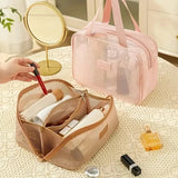 Qfdian  Portable Multifunctional Cosmetic Bag Lightweight Nylon Space Saving Zipper Bags Large Capacity Travel Toiletry Storage Handbag