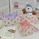 Qfdian Ins Style Cute Quilted Storage Basket Desktop Storage Basket Storage Box Cosmetics Snacks Small Sundries Organizing Bag
