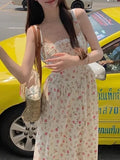 Qfdian  Elegant Women's Retro Printed Medium Length Dress Summer Fashion Beach Party Y2k Slim Fit Women Versatile Lace Suspender Dress