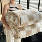 Qfdian  Checkerboard Grade A Half-sides Fleece Keep Warm Blanket Autumn Winter Warmth Throw Blankets for Sofa Napping Shawl Blanket Cozy