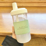 Qfdian  500/850ML Cute Pearl Milk Tea Straw Plastic Water Bottle With Cup Cover Women Large Capacity Juice Boba Milk Tea Cup Drop-proof