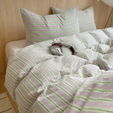 Qfdian  Ins Nordic Bedding Set Striped Pure Cotton Duvet Cover Set Skin-Friendly Single Twin Full Queen Size Flat & Fitted Sheets Set