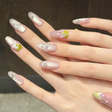 Qfdian  10pcs Crystal Butterfly Handmade False Nails Clear Transparent Purple Cat's Eye Fake Nail With Tulip Flower Press On Nail Almond
