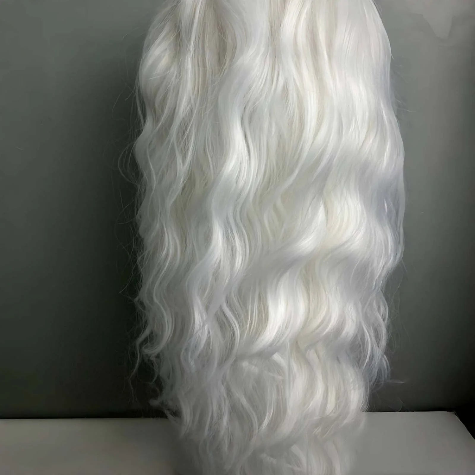 Qfdian 13X4 White Curly Wig Synthetic Lace Front Wig Natural Long White Blonde Colored Hair Lace Frontal Wigs for Women Party Cosplay