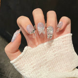 Qfdian  10pcs Cat Eye Handmade Press on Nails Almond Glue on Nails Glitter Diamond Butterfly Acrylic Fake Nail French Tip False Nail Art