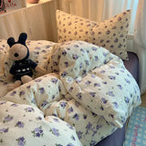 Qfdian  Bedding Set Double Layered Yarn INS Girls Mushroom Soft Washed Cotton Bed Sheet Queen King Size Duvet Set Pillowcase Bed Sheet