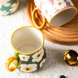 Qfdian  ceramic mug, hand drawn style water cup, 16oz/480ml breakfast cereal coffee cup