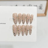 Qfdian 10pcs handmade detachable gradient Y2K magic mirror powder long almond press on nails ballet false nails wearable full cover