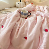 Qfdian  Japanese Minimalism Skin-friendly Summer Blanket Soft Breathable Single Double Duvet Washed Embroidered Comfortable Thin Quilt