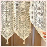 Qfdian  Beige Cotton CurtainThread Woven Hollow Tapestry Home Door Curtains Foyer Partition Wall Background Decoration Tassel Curtains