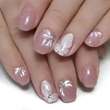 Qfdian  24Pcs Short Square Nude French Tip Press On Nails Set Reusable Acrylic Full Cover Fake Nail with Glue for Women&Girls Decoration