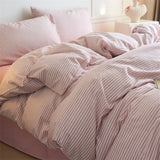 Qfdian Luxury 100% Cotton Yarn-Dyed 3-Piece Duvet Cover Set (1 Duvet Cover + 2 Pillowcases), Pre-Washed,Stripe Design, Bedding Set