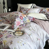 Qfdian Premium 1000TC Egyptian Cotton American Oil Painting Style Flower Print Bedding Set Duvet Cover Bed Sheet Set Pillowcases 4Pcs