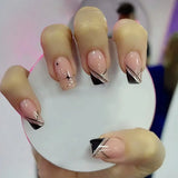 Qfdian 24Pcs Shiny Pearl Wearable False Nails Short Square Fake Nail Simple Summer Press on Nails Detachable Full Cover Nail Tips