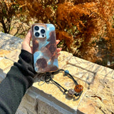 Qfdian Blue brown motting phone case for iphone 14pro 15pro 16promax 13 16 15 12 pro max 13pro 14 vintage autume winter glacier shell