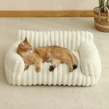 Qfdian  Plush Pet Couch Bed Removable Washable Grid Bar Mat Wave Pattern Warm Pets Sofa Winter Soft Cats Dogs Sofa Bed Pet Supplies Gift