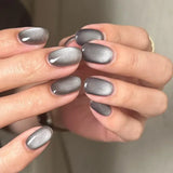 Qfdian 24Pcs Simple False Nails with Glue Short Almond Fake Nails Glitter Aurora Round Head Full Cover Nail Tips Oval Press on Nails