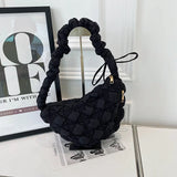 Qfdian Y2k Aesthetic Pleated Office Lady Crossbody Bags All Match Ins Bubble Quilted Cloud Bag Fashion Women Casual Shoulder Handbags