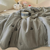 Qfdian  Japanese Minimalism Skin-friendly Summer Blanket Soft Breathable Single Double Duvet Washed Embroidered Comfortable Thin Quilt