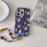 Qfdian Ins floral cat cute leather cover for iphone 15pro 16Pro 14promax 13promax 14 13 15 16 pro max colorful chain rope phone case
