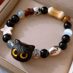 Cute Natural Stone Black Cat Bracelet for Women Men Fashion Cartoon Animal Beaded Bracelets Handmade Fashion Girl Jewelry Gifts