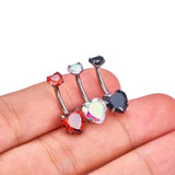 Qfdian  Fashion Internal Thread Belly Button Rings Heart Stainless Steel Belly Piercing Crystal Silver Body Jewelry Party Decoration