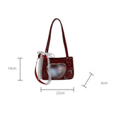 Qfdian Y2K Transparent Love Itabag Zipper Bag Jk Kawaii Shoulder Bag Underarm Commuting Bag Messenger Bag Lace Crossbody Bag Women