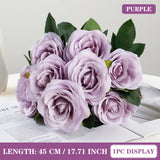 Qfdian  9 Heads Artificial Flower Silk Rose white Eucalyptus leaves Peony Bouquet Fake Flower for Wedding Table Party Vase Home Decor