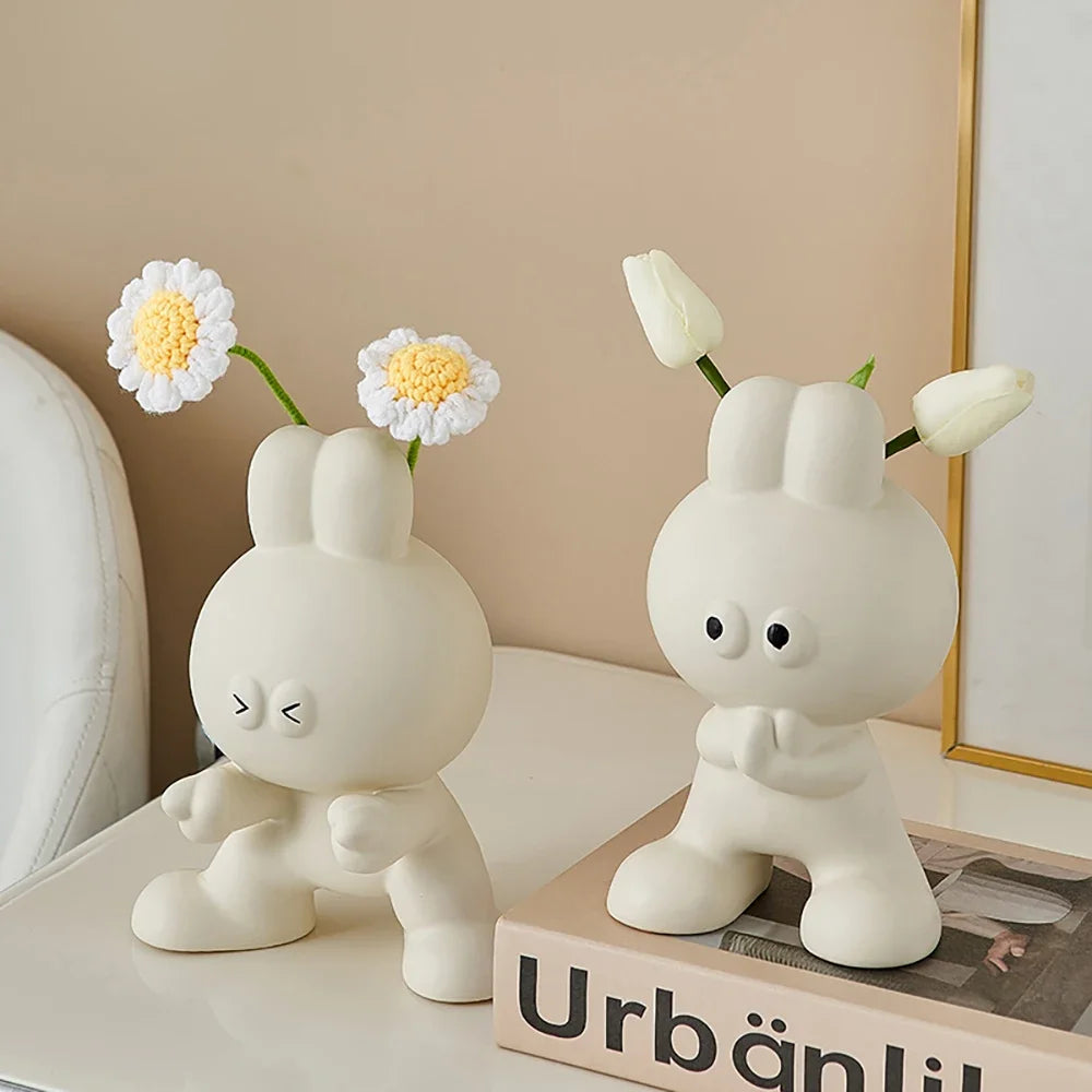 Minimalism Resin Decoration Living Room Porch Study High-grade Wide Mouth Crafts Big Eyes Strange Rabbit Vase