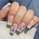 Qfdian  24pcs Glitter Short Square Fake Nails Sets Rhinestones French Design False Nail Tips Reusable Pink Press on Nails Tips Manicure