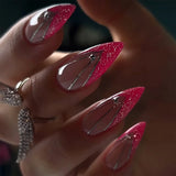 Qfdian 24Pcs Black Y2k Fake Nails with Diamond Halloween Long Almond False Nail Butterfly Design Wearable Oval Press on Nails Tips